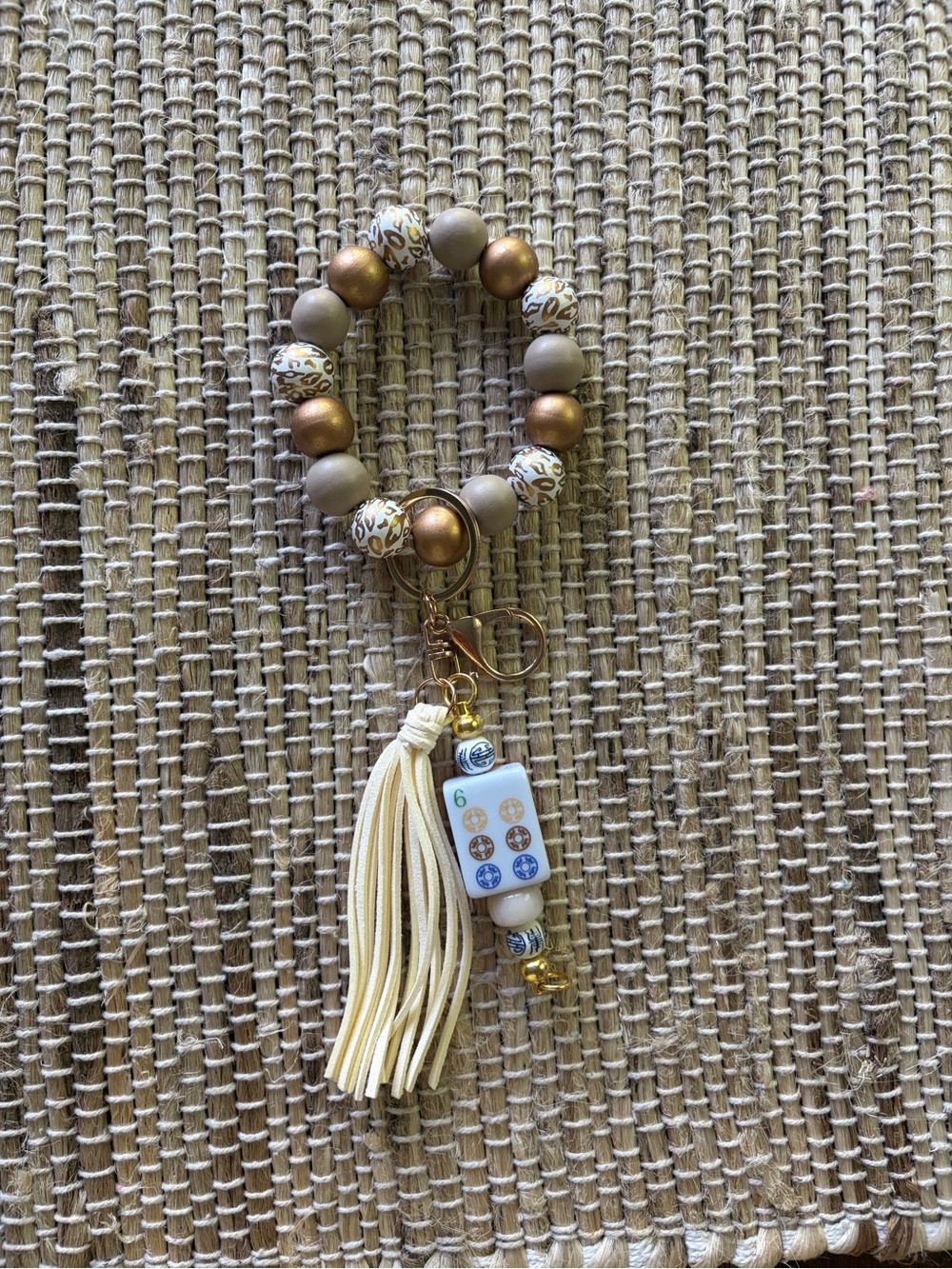 Mahjong Wrist Beaded Key Chain with tassel.